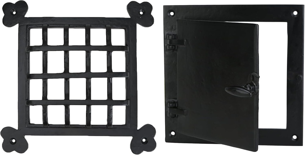 A29® Rectangular Bar Speakeasy Door Grill/Grille with Viewing Door, Cast Iron Decorative Grill for Doors, Windows and Gates, Black Powder Coat Finish. 8.5 X 8.5 Inches