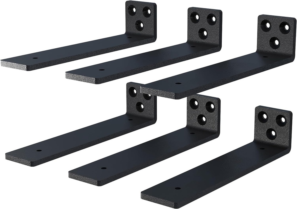 6 Inch Floating Shelf Brackets, Heavy Duty Hidden Bracket for Wall, Mantel, Bookshelves, Black Powder Coated Steel, 6-Pack