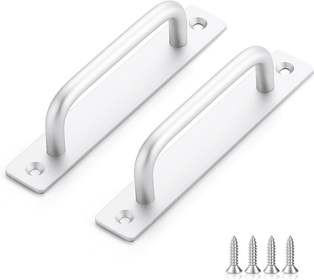 Barn Door Handles 8 Pack Silver Door Handles Sliding Door Handle 5" Hole Center Screen Door Handles Cabinet Handles Door Pull Handle Zinc Alloy Door Pulls with Plate for Closet Door Handle