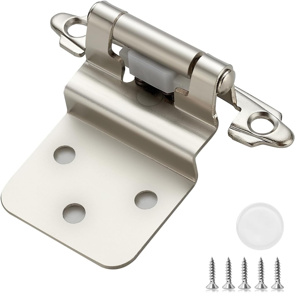 50 Pack 3/8 Inch Insert Kitchen Cabinet Hinges Kitchen Cabinet Door Hinges Satin Nickel Self Closing Cabinet Hinges for Kitchen Cabinets Semi-Concealed Cupboard Hinges Face Mount Cabinet Hardware