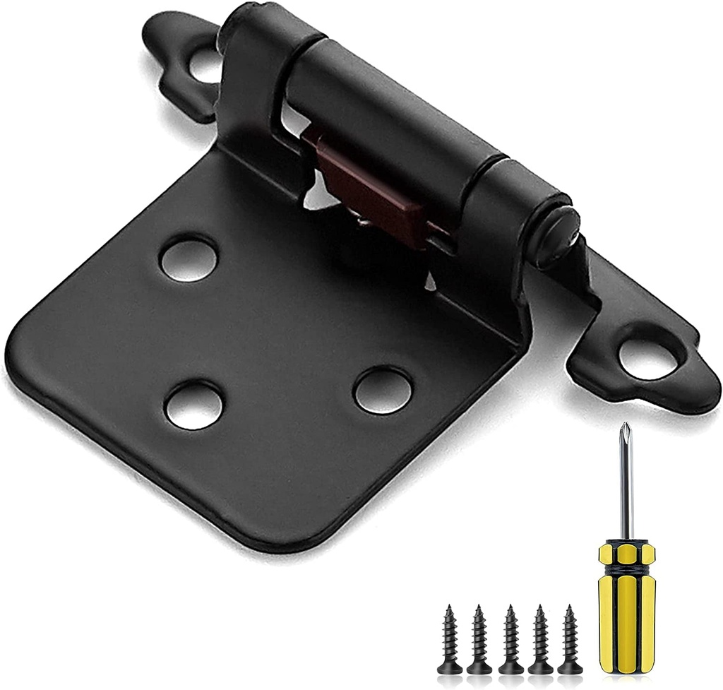 Ravinte 50Pack 25Pairs 1/2Inch Overlay Cabinet Door Hinges Kitchen Black Semi-Concealed Hinges Face Mount Cabinet Hardware Self-Closing W/Door Bumpers&Screwdriver
