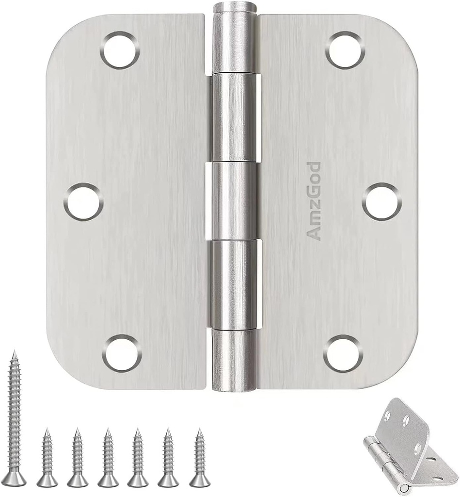 Door Hinges Brushed Nickel - 42 Pack Nickel Door Hinges 3.5 Inch Rounded Interior Satin Nickel Door Hinges with 5/8" Radius - Flat Iron Residential Standard 3 1/2 Inches Silver Door Hardware