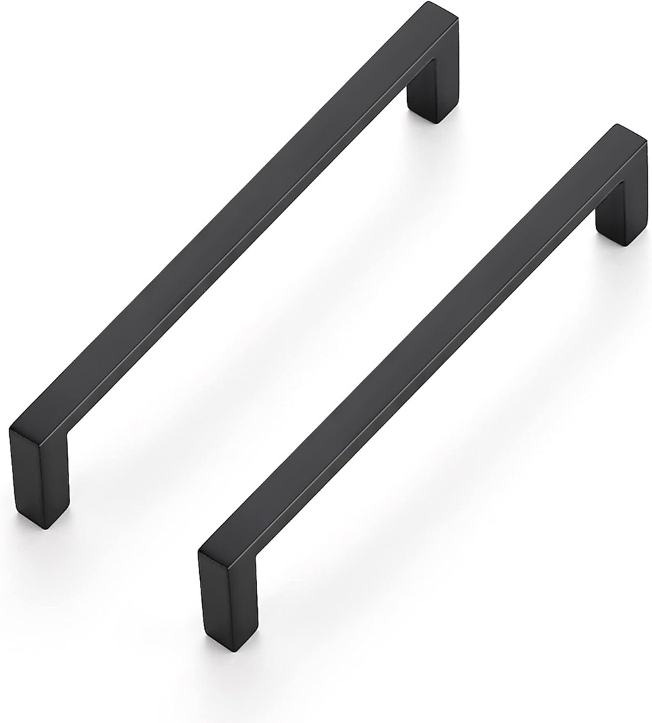 Ravinte Matte Black Slim Cabinet Handles 5 Inch Hole Center Drawer Pulls Kitchen Drawer Handles Square Hardware Cupboard Pulls, 30 Pack