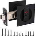 Square Pocket Door Lock with Indicator,1 Pack Black Contemporary Privacy Pocket Door Hardware,2-3/8" Non_Adjustable Backset for 1-3/5" to 2-1/8" Thickness Door,Matte Black