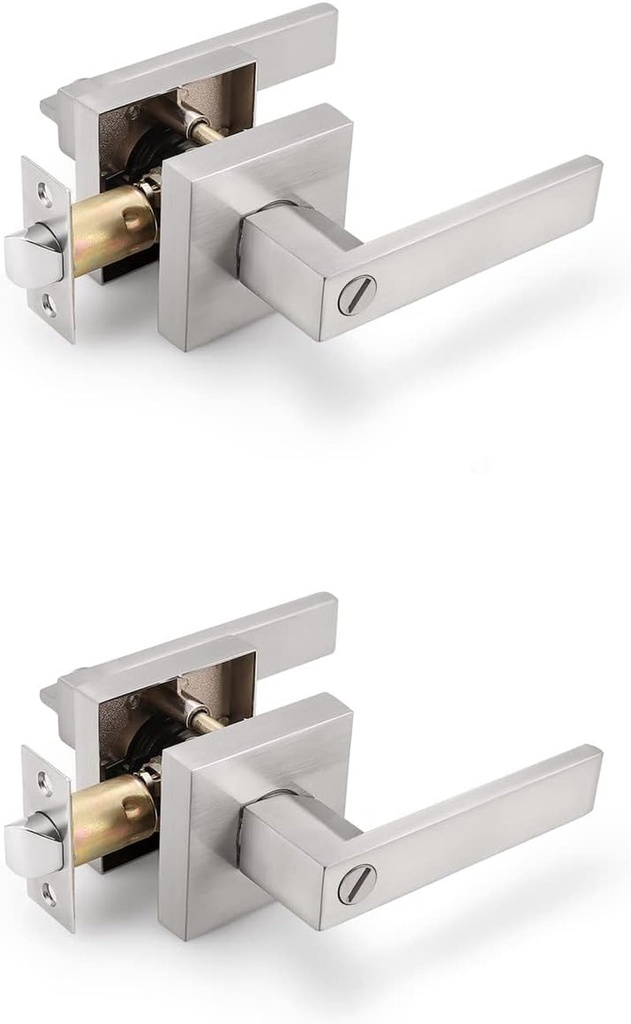 Gobrico 2 Pack Square Door Levers, Bedroom/Bathroom Door Knobs, Privacy Door Locks Interior Door Handles, Satin Nickel Finished,Heavey Duty