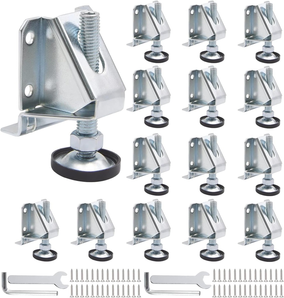 Leg Leveler, 16 Pack Leveling Feet, Heavy Duty Adjustable Furniture Leveler Legs, with Screws, Lock Nuts and Wrench, 2 Inch Adjustable Height, for Furniture, Table, Cabinets(16 Pack Zinc Plated)