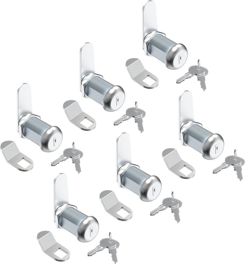 Jayseon 6 Pcs Mailbox Lock, 1-1/8" Cabinet Locks and Cam Locks for Toolbox Keyed Alike, Secure Drawer and File Cabinet with Dust Cover, Zinc Alloy
