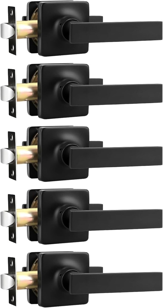 5 Pack Door Handle,Black Door Lever Handle,Door Handles Interior Passage Lock(For Hallway&Close)