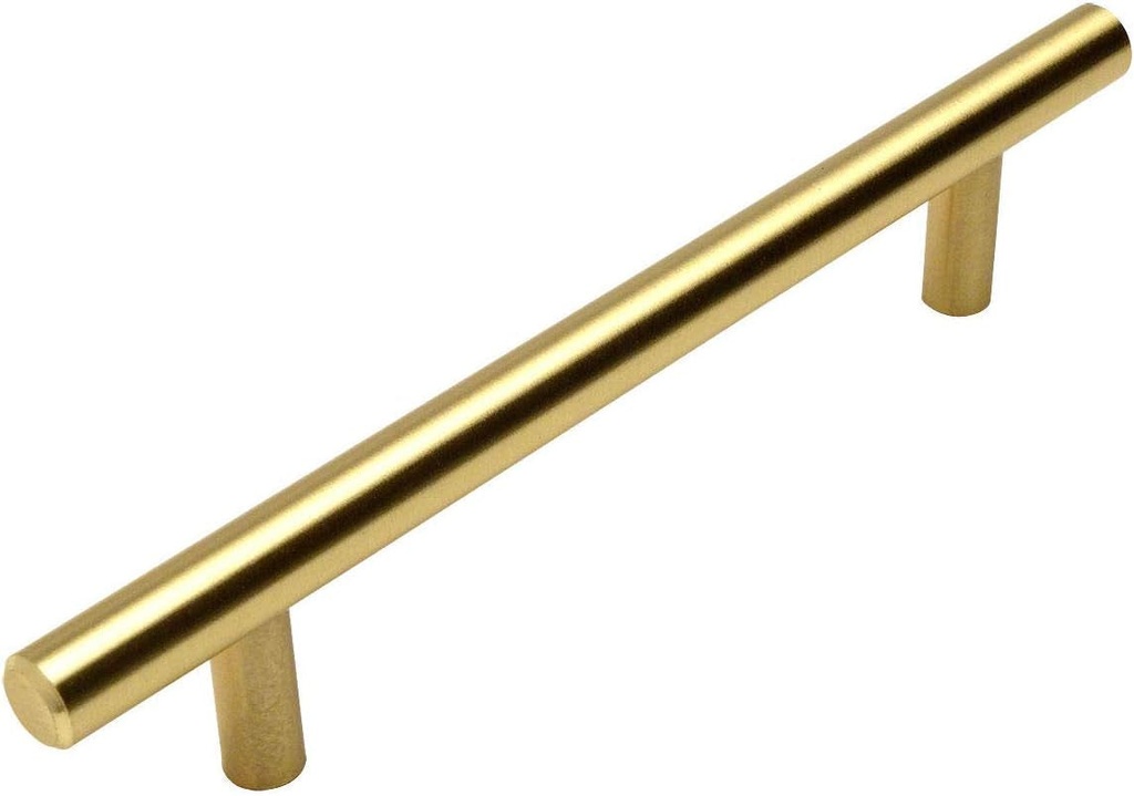 10 Pack - Cosmas 305-160BB Brushed Brass Cabinet Hardware Euro Style Bar Handle Pull - 6-5/16" Inch (160Mm) Hole Centers, 8-11/16" Overall Length