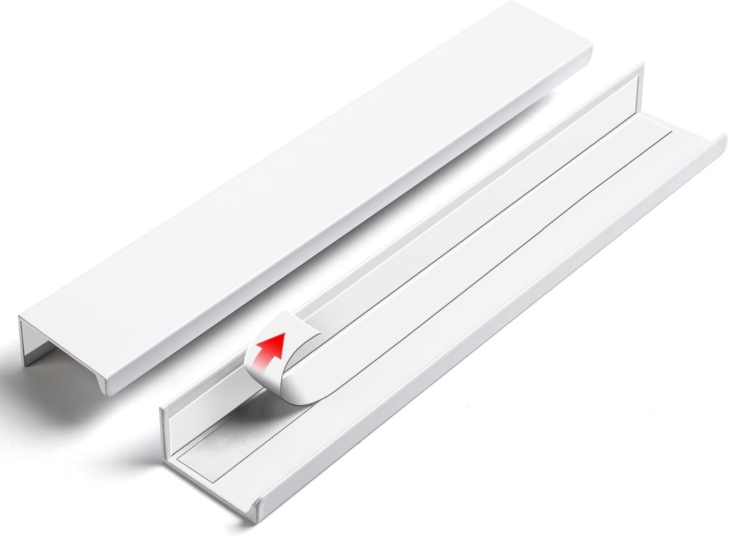 5 Pack 8 Inch Self Adhesive Drawer Handle Stick on Handles Bright White Adhesive Kitchen Cabinet Handles Drawer Edge Pulls for Cabinets Concealed Handles Cabinet Finger Seam Handles Flat Pull