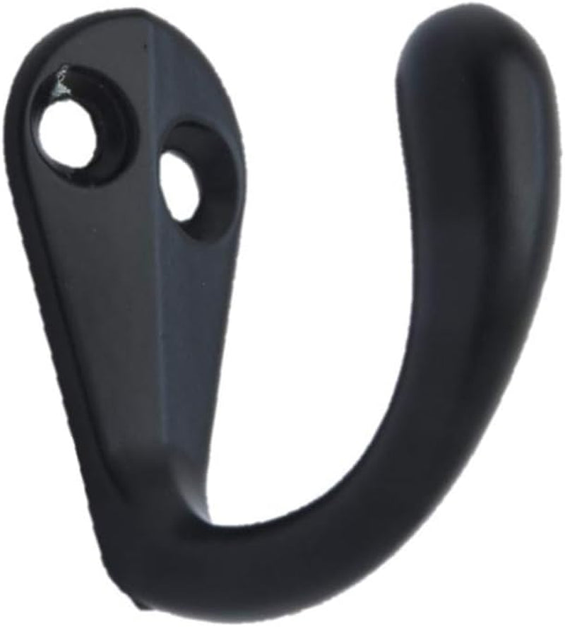 QCAA Single Prong Robe Hook Hanger, Zinc Die Cast, Matte Black, Made in Taiwan, 50 Pack