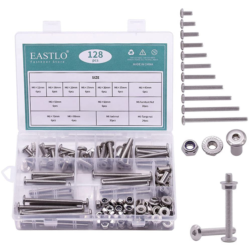 M6-1.0Mm Thread Pitch Stainless Steel Flat Head Socket Cap Screws with Nuts and Washers Hardware Assortment Kit, 304 Stainless Steel 18-8