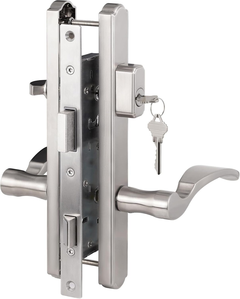 Hinged Patio Door Handle System Filled with Lever Handle Mortise Lock Set Universal Left and Right Entry Doors Handle （Brushed Nickel）
