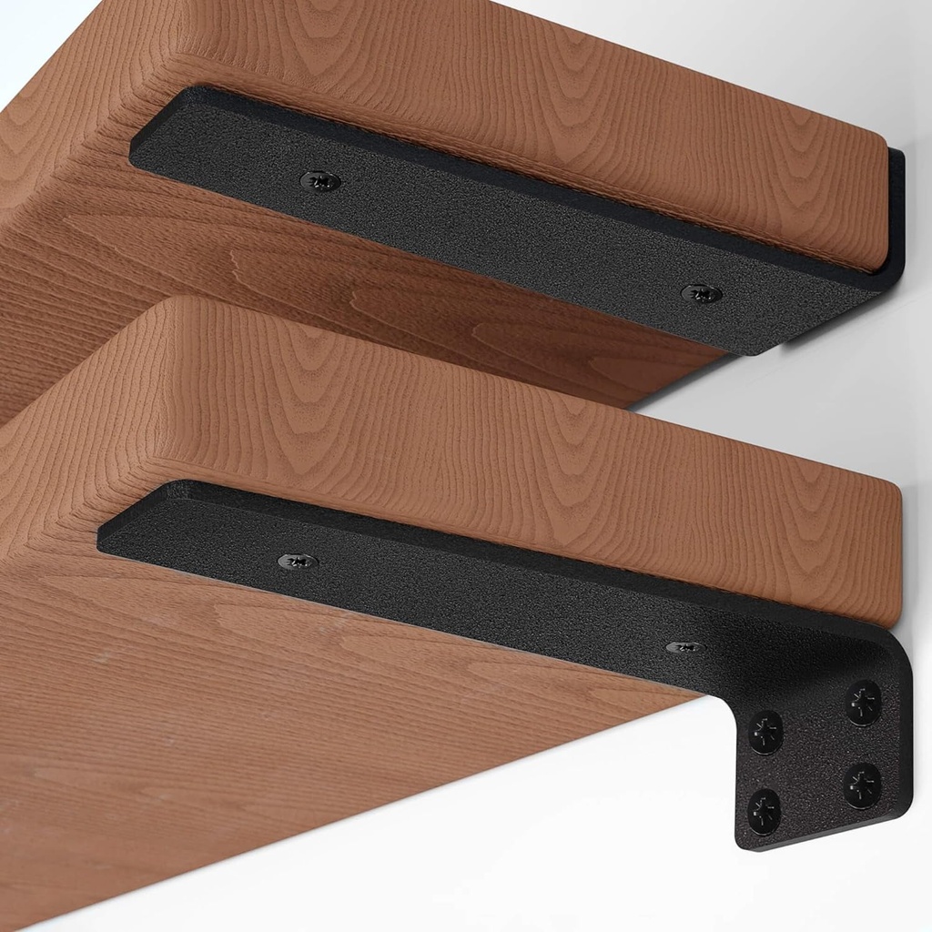 Floating Shelf Bracket 10 Inch of 6 Pack Heavy Duty Shelf Brackets Brackets for Shelves Black Coated Metal L Bracket Wall Shelf Support DIY Brackets with 1/5 Inch Thick and 160 LBS Load Capacity