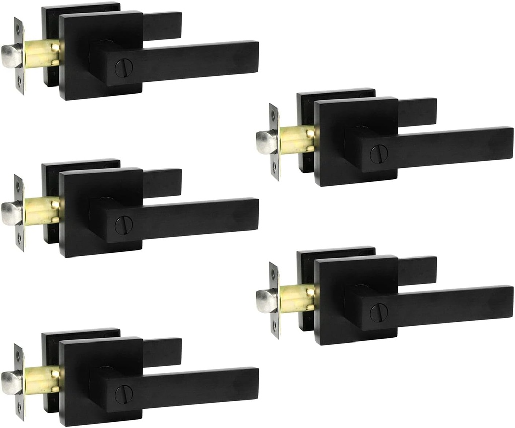 SUNTAI Privacy Door Lever Keyless Matte Black Interior Bathroom/Bedroom Handle Door Lockset,Reversible for Left Right Side Handed,5 Pack