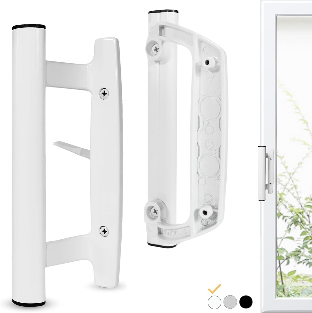 Sliding Glass Door Handle Set – Aluminum Handle, Mortise/Hook Style, Fits 3-15/16 In. Hole Spacing (White)
