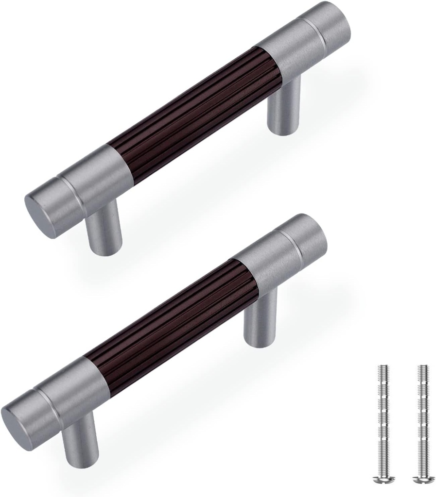 TRUSTMI Cabinet Pulls 10 Packs 3 Inch Hole Center Splined Solid Metal Bathroom Kitchen Furniture Hardware Vanity Drawer Handles, Brushed Nickel and Bronze
