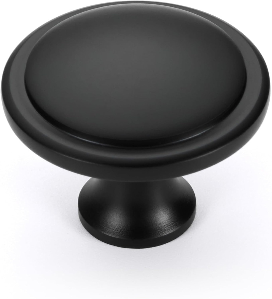 20-Pack Matte Black Kitchen Cabinet Knobs, Solid Brass Knobs for Dresser Drawers, round Bathroom Cabinet Pulls, Classical Furniture Hardware, Diameter 1-1/4 Inch