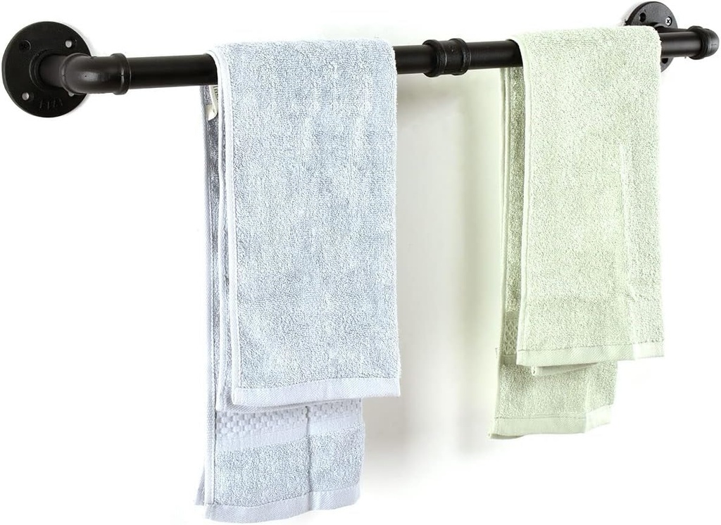 Pipe Towel Bar Wall Mounted Industrial Towel Rack Holder Rustic Heavy Duty Bathroom Hardware(24 Inch,Black)