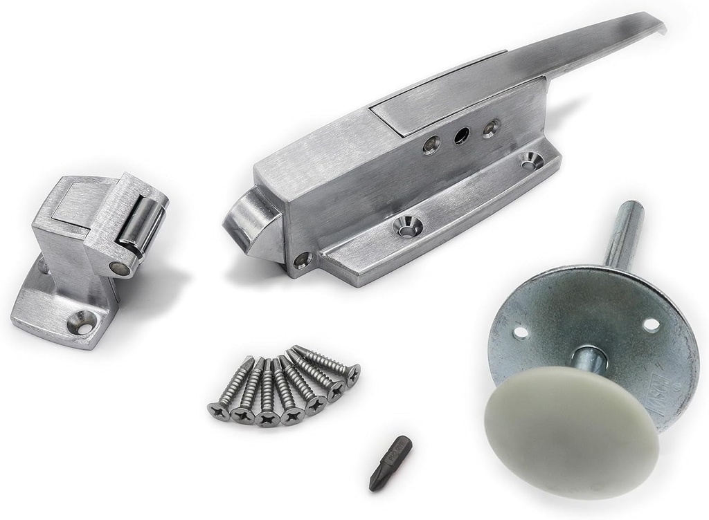 REFRIDGE KIT with Satin Chrome Component Hardware Keil W19 Handle, Strike, -1/8" to 3/8" Offset, 4" inside Release, and Hardware KIT