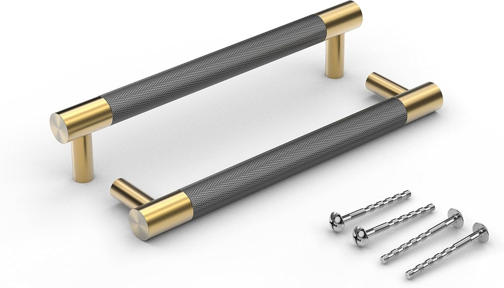 Bar Cabinet Handle Knob Pull Brushed Satin Gold/Brass Finish with Electroplated Dark Gray 7.3" (6.3" Hole Center) for Kitchen Cabinet Hardware/Dresser Drawer Handles 10 Pack