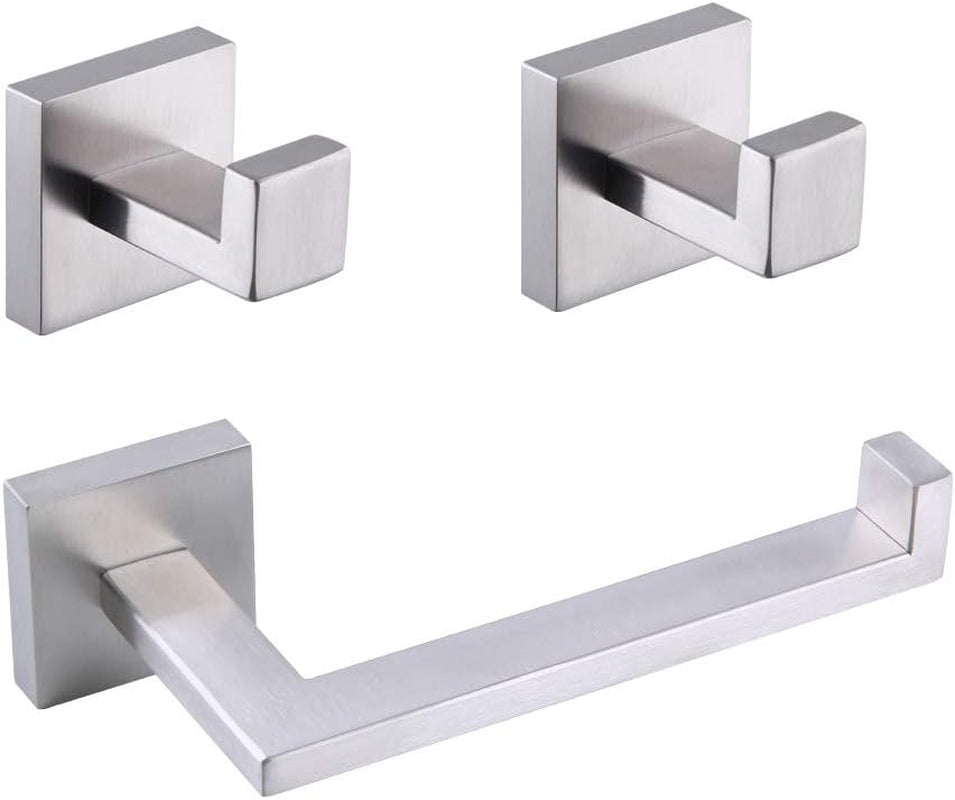 GERZWY Modern 3-Piece Bathroom Hardware Set Toilet Paper Holder and 2X Towel Hook Wall Mounted Brushed SUS 304 Stainless Steel