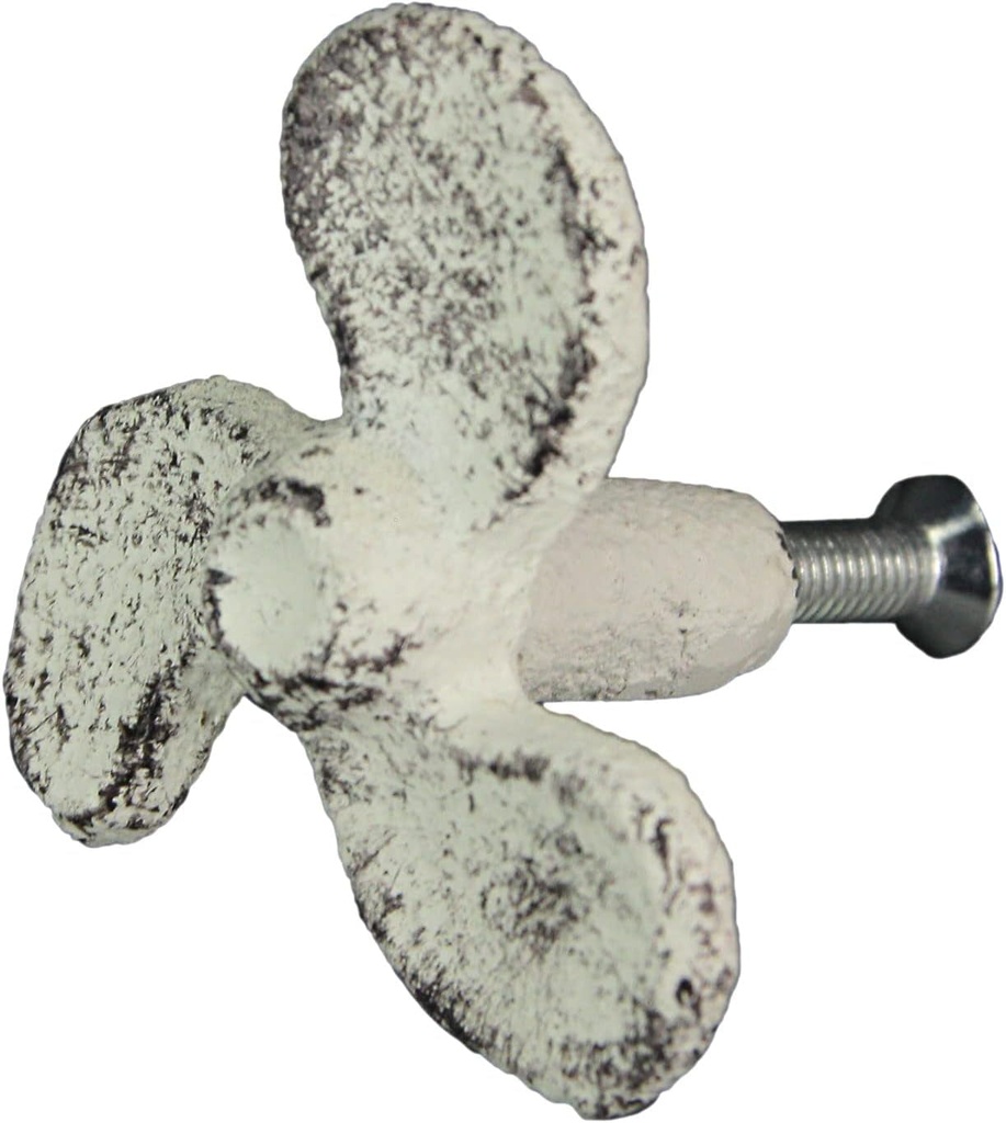 Zeckos Set of 6 Antique White Cast Iron Boat Propeller Cabinet Knobs - Nautical Drawer Pulls for Rustic Coastal Charm - Easy Installation - 1.75 Inch Diameter