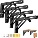 4Pcs 16" Folding Shelf Brackets, Shelf Brackets Max. Load 550 Lb Collapsible Heavy Duty Stainless Steel DIY Wall Mounted Shelf Bracket Space Saving for Work Table Bench, 16Inch Black