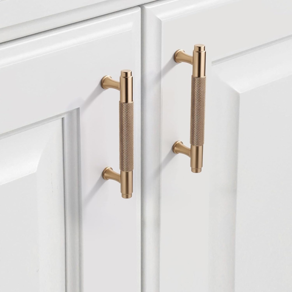 10 Pack Knurled Cabinet Pulls 3.75 Inch Champagne Bronze Kitchen Cabinet Handles Cabinet Hardware Kitchen Handles for Cabinets Brass Drawer Pulls T Bar Drawer Handle