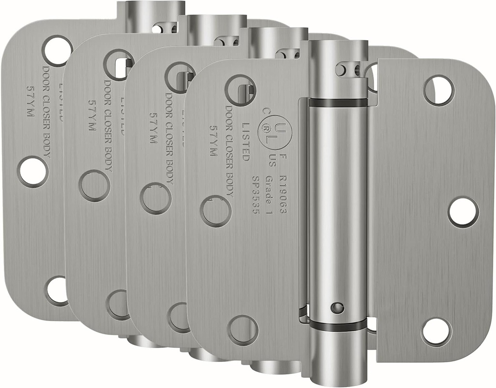HOSOM Self Closing Door Hinge 3.5 Inch, Spring Hinge, Adjustable Tension for Interior Door, UL Listed, for Left and Right Hand Door, 5/8'' Radius Corners, Brushed Nickel, 4 Pack