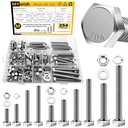 254Pcs Bolts and Nuts Assortment, 1/4 20 Bolt, 5/16 18 Bolt, 3/8 16 Bolt, Heavy Duty 304 Stainless Steel Bolts and Nuts Kit with Flat Spring Washers, Includes 10 Common Sizes, Fully Threaded