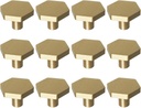 RZDEAL 1-1/10" Solid Brass Knobs Shoe Cabinets Knob and Pulls Brushed Gold Hexagon Handles for Dresser Drawer (12Pcs)