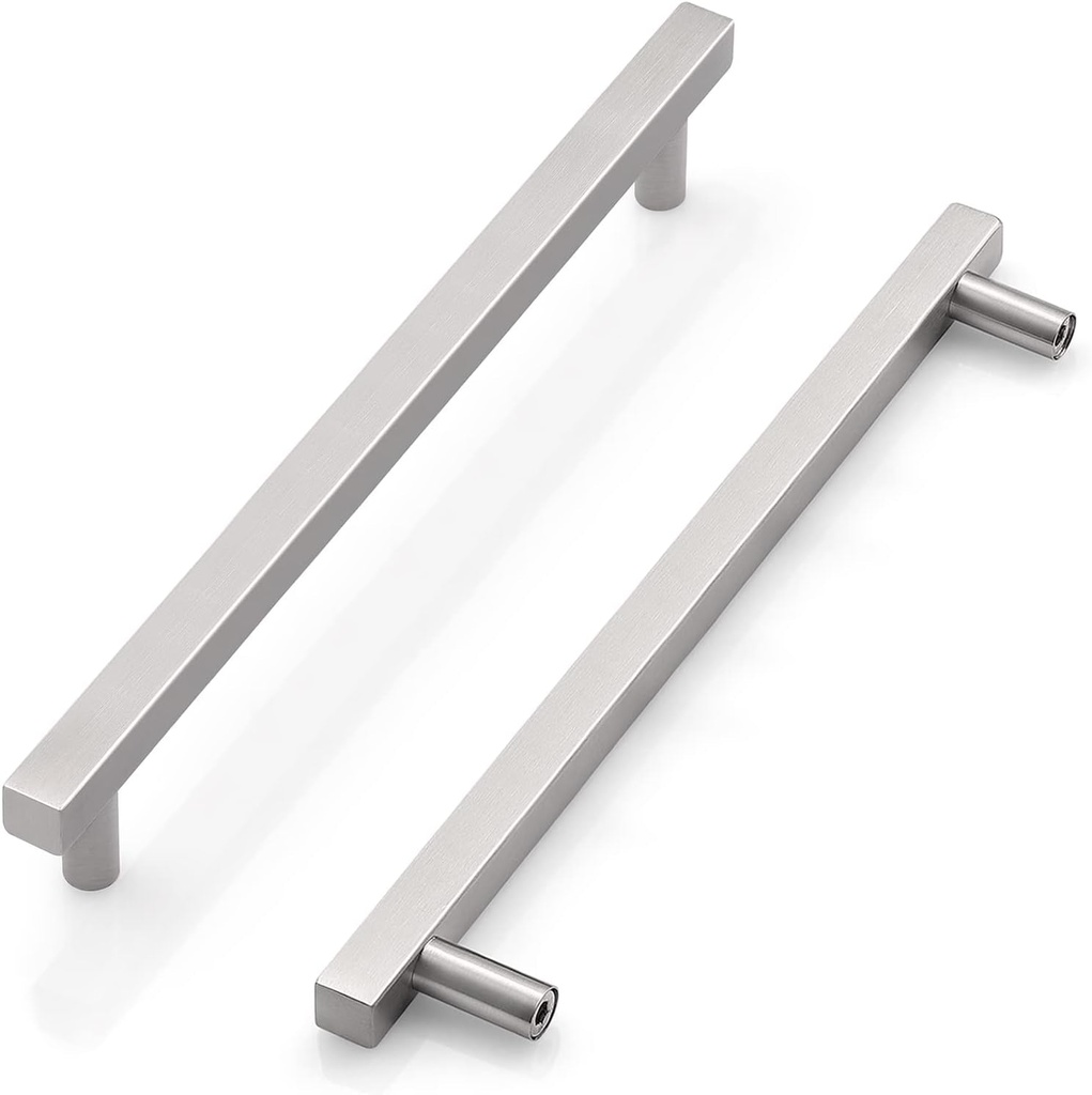 Probrico Cabinet Handles-Pack of 25 Satin Nickel 7-1/2Inch (192Mm) Hole Centers Square T Bar Kitchen Cabinet Handles Drawer Pulls for Kitchen Furniture Hardware