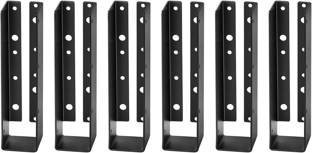 6 Pcs 2 X 8 Concealed-Flange Black Light Joist Hanger, Inner Width 38Mm,14 Gauge Steel Outdoor Hidden Joist Bracket Fit for 2 X 8 Nominal Beam