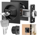 Pocket Door Lock, Pocket Door Lock with Key, Pocket Door Hardware, Sliding Pocket Door Lock, Barn Door Lock, Sliding Barn Door Lock, Square Pocket Door Lock (Black)