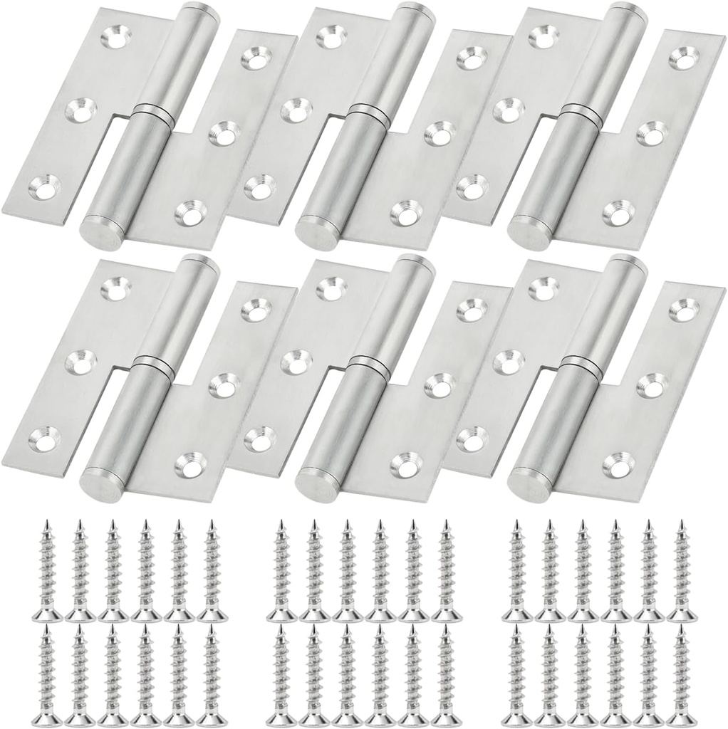 Lift off Hinge 3" Stainless Steel Door Hinges 6 Pack,Left Handed,Rust-Resistant Detachable Hinges, Indoor and Outdoor Removable Hinges, Loading Capacity 40 Lbs