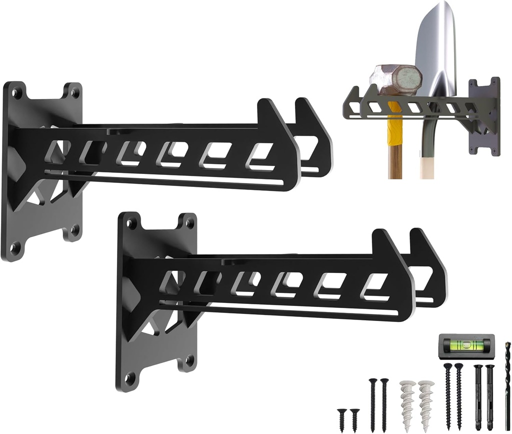 Heavy-Duty Garage Shelving Aide Hooks by Balin Designs (Black) Utility Brackets for 10” - 12 "Shelves with Included Hardware, Ideal for Workshop, Garden Tools, and Electronic Item Hangings (Set of 2)