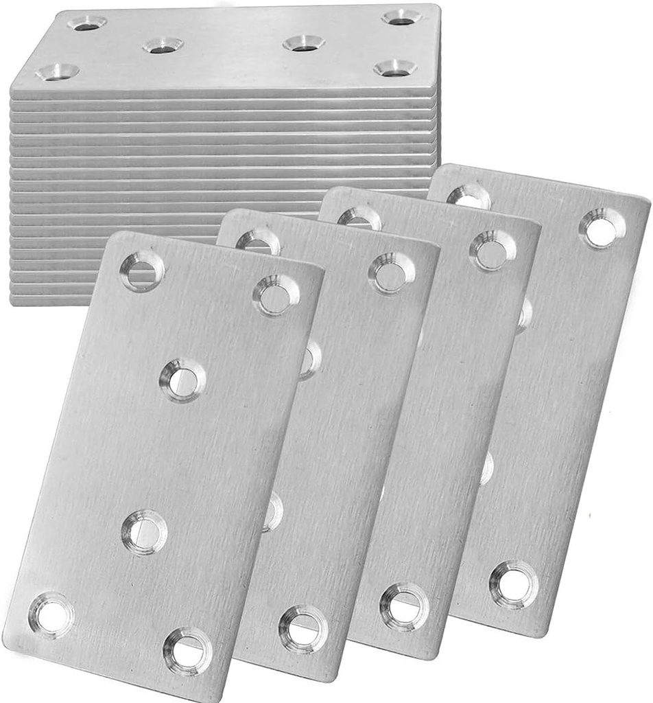 40Pack Stainless Steel Flat Bracket Mending Plate, 3.1" X 1.5" Bracket Joining Plate, Heavy Duty Metal Repair Fixing Joining Brace Right Angle for Wood Furniture Cabinet Shelves, Straight Brackets