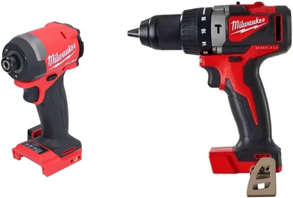 2953-20 18V Lithium-Ion Brushless Cordless 1/4'' Hex Impact Driver (Bare Tool), Red & M18 BLPD2 18V Li-Ion M18 Heavy Duty Hammer Combi Drill - Body Only, Red