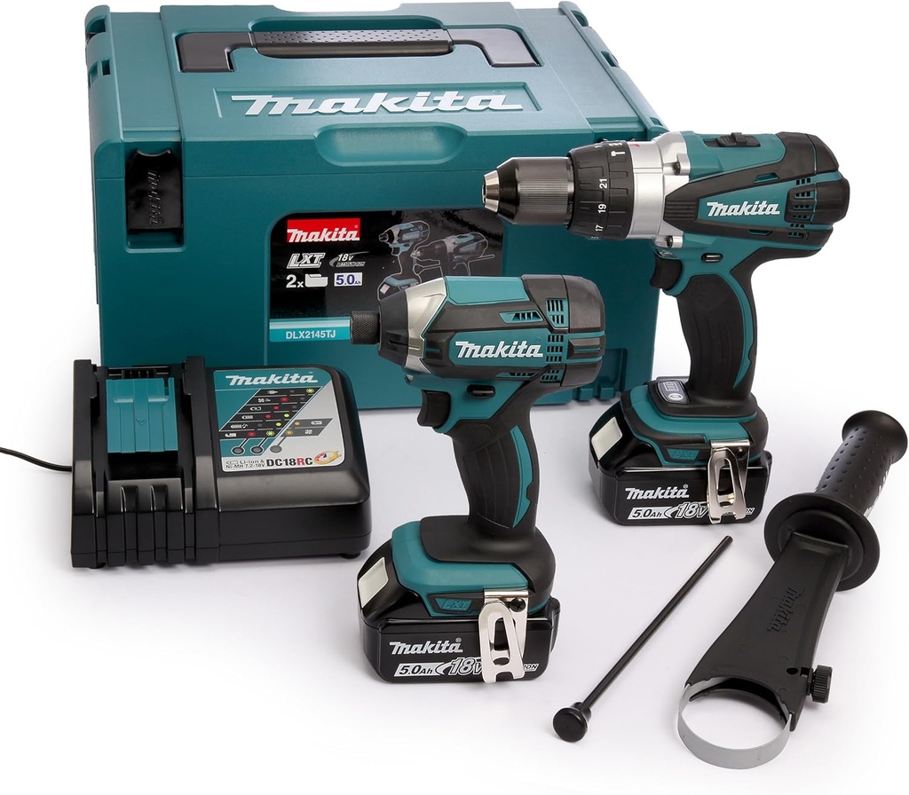 DLX2145TJ 18V Li-Ion LXT 2 Piece Combo Kit Comprising DHP458Z and DTD152Z Complete with 2 X 5.0 Ah Li-Ion Batteries and Charger Supplied in a Makpac Case