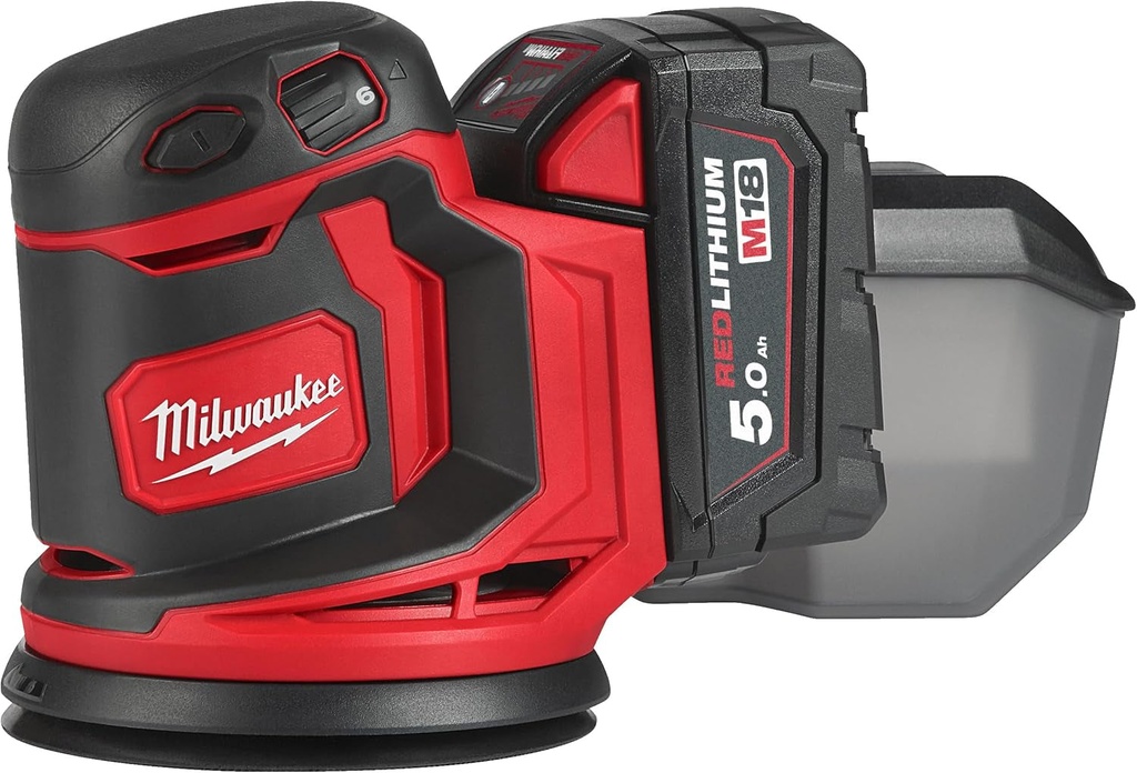 4933464229 M18BOS125-502B Cordless Orbital Sander M18 BOS 125 18 V 2 X 5.0 Ah Charger in Tool Bag