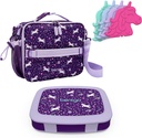 Bentgo Prints Insulated Lunch Bag Set with Kids Bento-Style Lunch Box and 4 Reusable Ice Packs (Unicorn)