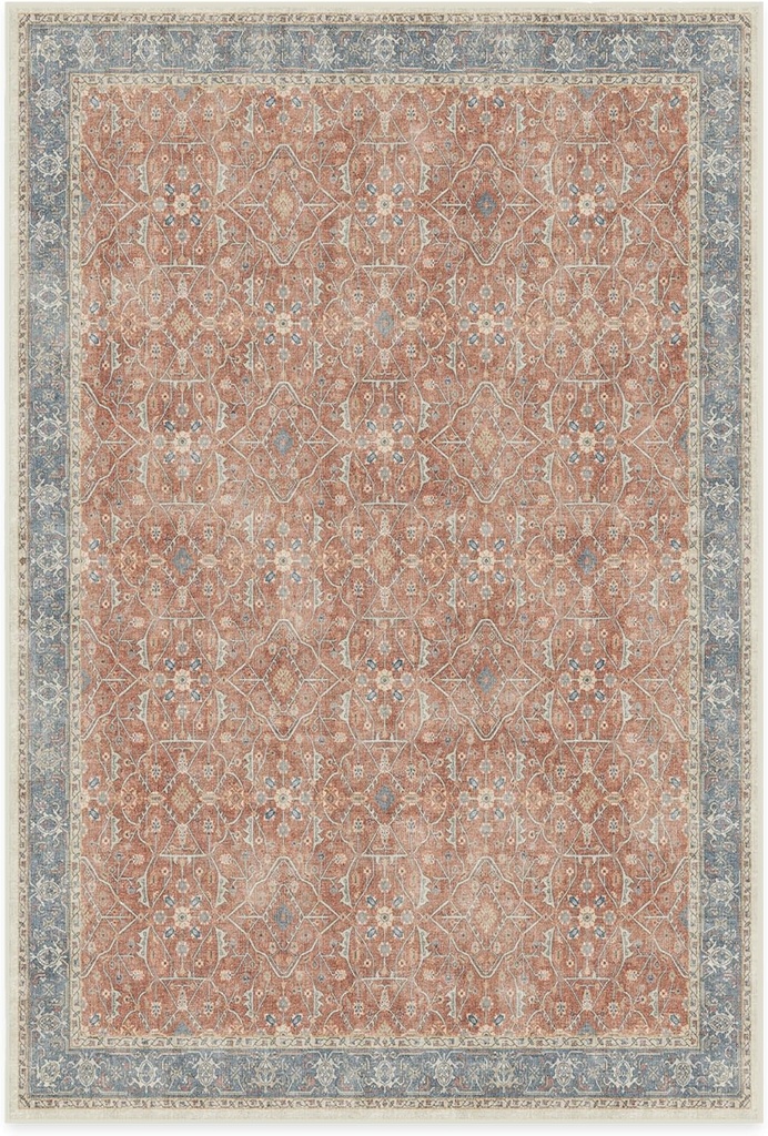 RUGGABLE Celestine Washable Rug - Vintage Area Rug for Living Room, Bedroom, Kitchen & Dorm Room - Pet & Child Friendly - Stain & Water Resistant - Soft & Durable, Coral 6'X9' (Standard Pad)