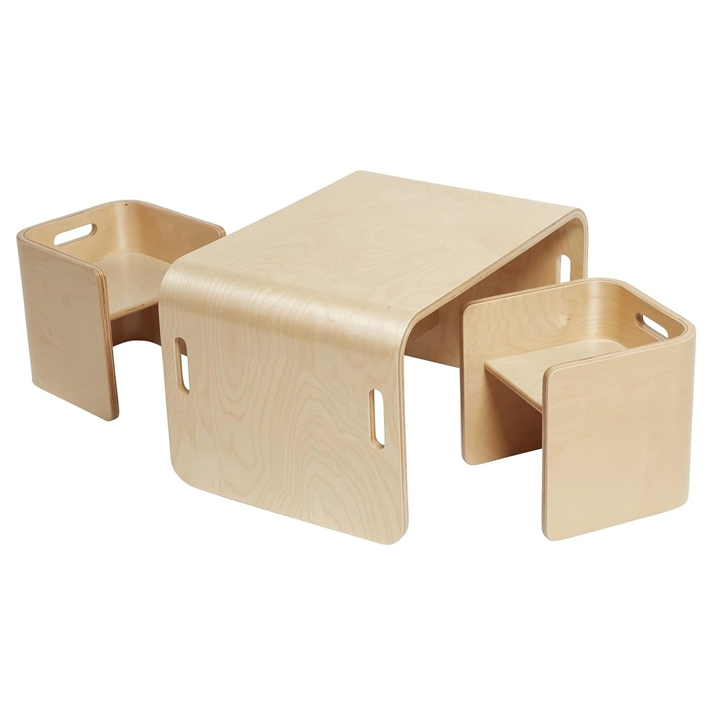 Ecr4Kids Premium Bentwood Multipurpose Table and Chair Set, Kids Furniture, Natural, 3-Piece
