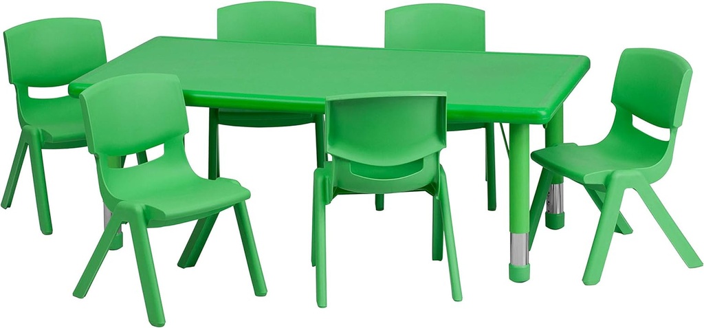Flash Furniture Adjustable Classroom Activity Table with 6 Stackable Chairs, Rectangular Plastic Activity Table for Kids, 24" W X 48" L, Green