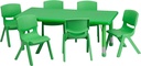 Flash Furniture Adjustable Classroom Activity Table with 6 Stackable Chairs, Rectangular Plastic Activity Table for Kids, 24" W X 48" L, Green