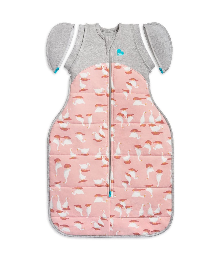 Love to Dream Swaddle up Transition Bag Warm 2.5 TOG, Pink Silly Goose, Large 19-24Lbs, Patented Zip-Off Wings, Gently Help Baby Safely Transition from Being Swaddled to Arms Free before Rolling