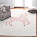 Safavieh Carousel Kids Collection 5'3" Square Ivory/Pink CRK163A Unicorn Non-Shedding Nursery Playroom Area Rug