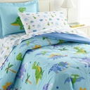 Wildkin 100% Cotton 7 Pc Full Bed-In-A-Bag for Boys & Girls, Bedding Set Includes Comforter, Flat Sheet, Fitted Sheet, Two Pillowcases and Shams, Bed Set for Cozy Cuddles (Dinosaur Land)