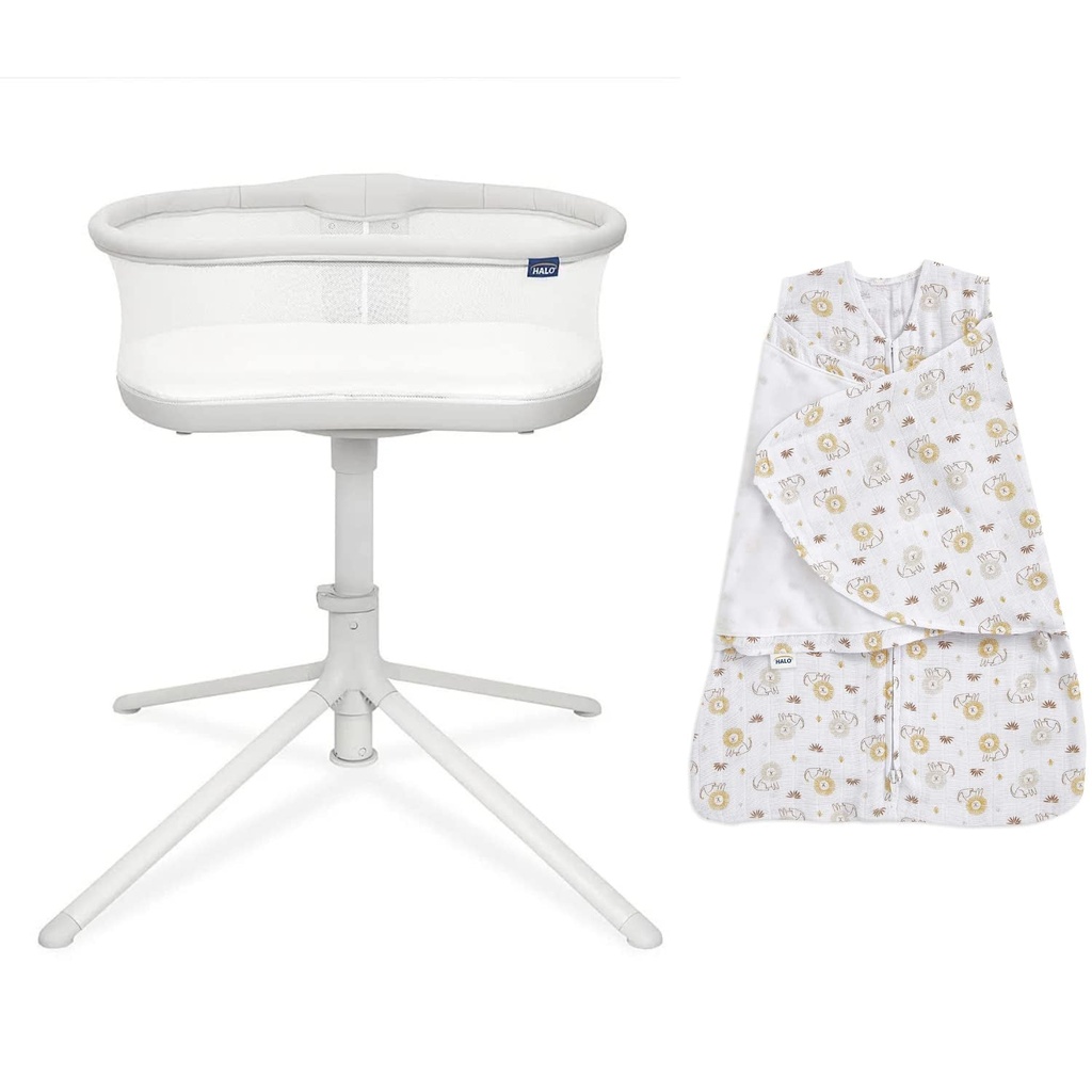 HALO 3.0 Bassinest Swivel Sleeper and 100% Cotton Sleepsack Swaddle, Lions, Small (Bundle)